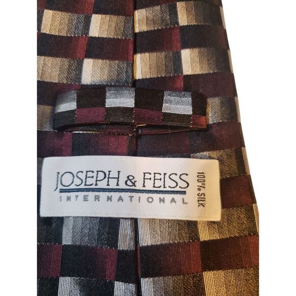 Joseph & Feiss Mens Tie Necktie Designer Luxury Black Gray Burgundy Geometric - Picture 5 of 12